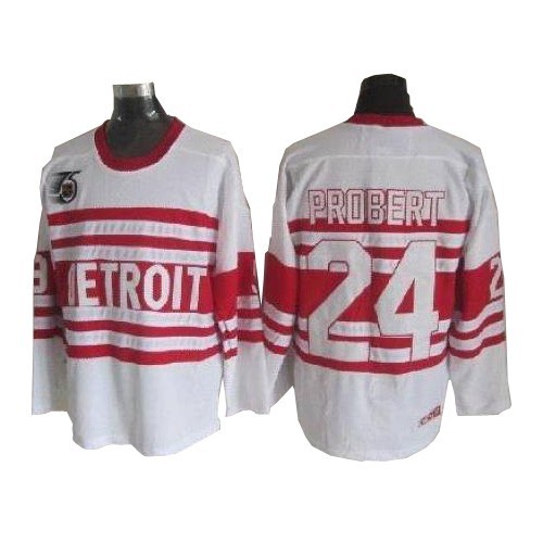 CCM Detroit Red Wings 24 Men's Bob Probert White Authentic Throwback NHL Jersey