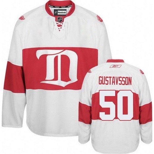 Reebok Detroit Red Wings 50 Men's Jonas Gustavsson White Authentic Third NHL Jersey