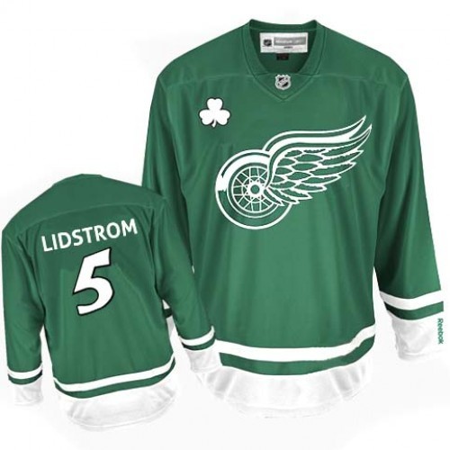 Reebok Detroit Red Wings 5 Men's Nicklas Lidstrom Green Authentic St Patty's Day NHL Jersey