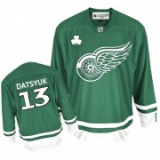Reebok Detroit Red Wings 13 Men's Pavel Datsyuk Green Authentic St Patty's Day NHL Jersey