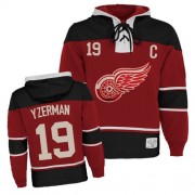 Old Time Hockey Detroit Red Wings 19 Men's Steve Yzerman Red Authentic Sawyer Hooded Sweatshirt NHL Jersey