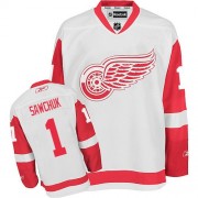 Reebok Detroit Red Wings 1 Men's Terry Sawchuk White Authentic Away NHL Jersey