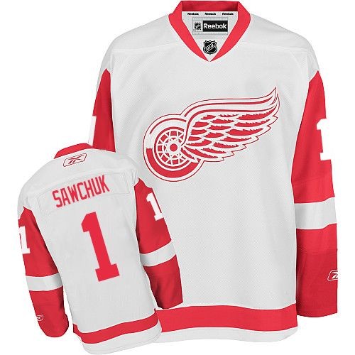 Reebok Detroit Red Wings 1 Men's Terry Sawchuk White Premier Away NHL Jersey