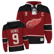 Old Time Hockey Detroit Red Wings 9 Men's Gordie Howe Red Authentic Sawyer Hooded Sweatshirt NHL Jersey