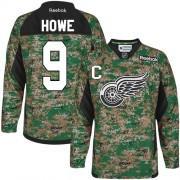 Reebok Detroit Red Wings 9 Men's Gordie Howe Camo Premier Veterans Day Practice NHL Jersey