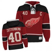 Old Time Hockey Detroit Red Wings 40 Men's Henrik Zetterberg Red Authentic Sawyer Hooded Sweatshirt NHL Jersey